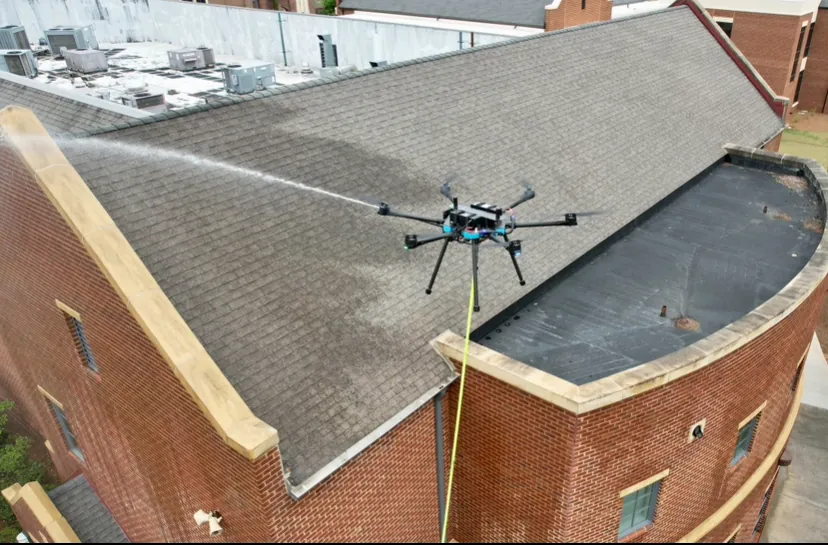 Drone rinse on a shingle roof